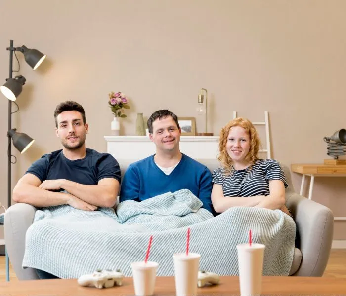 Group of residents enjoying time together in a supported shared living home in Perth